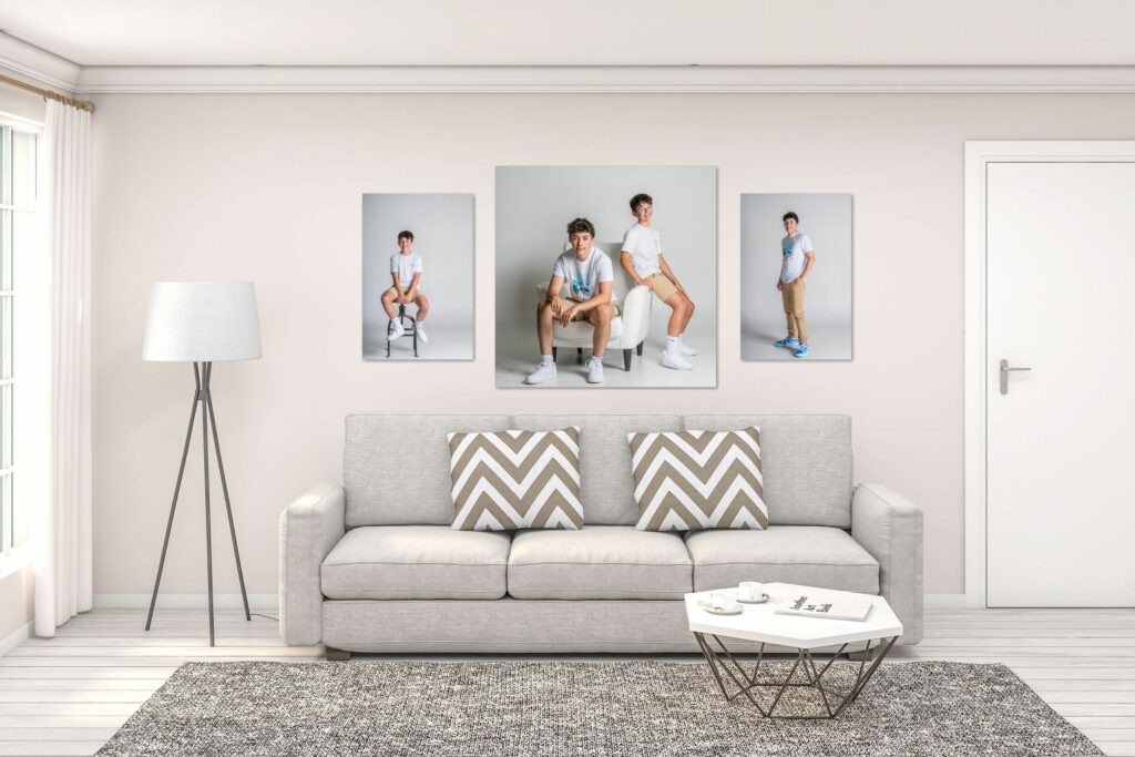 Gallery layout over a couch in a living room